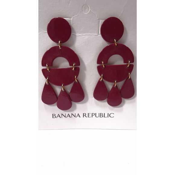 Banana Republic Women's Shiny Enamel Happy Tears Circles Earrings BURG NWT 50 - Picture 4 of 9
